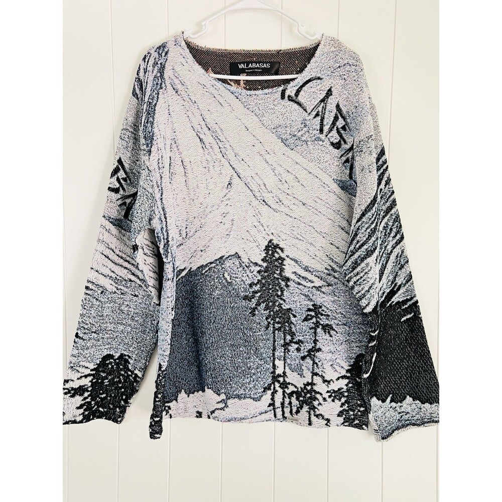 Valabasas Mountain Landscape Woven Tapestry Knit Crewneck Sweater Mens Medium